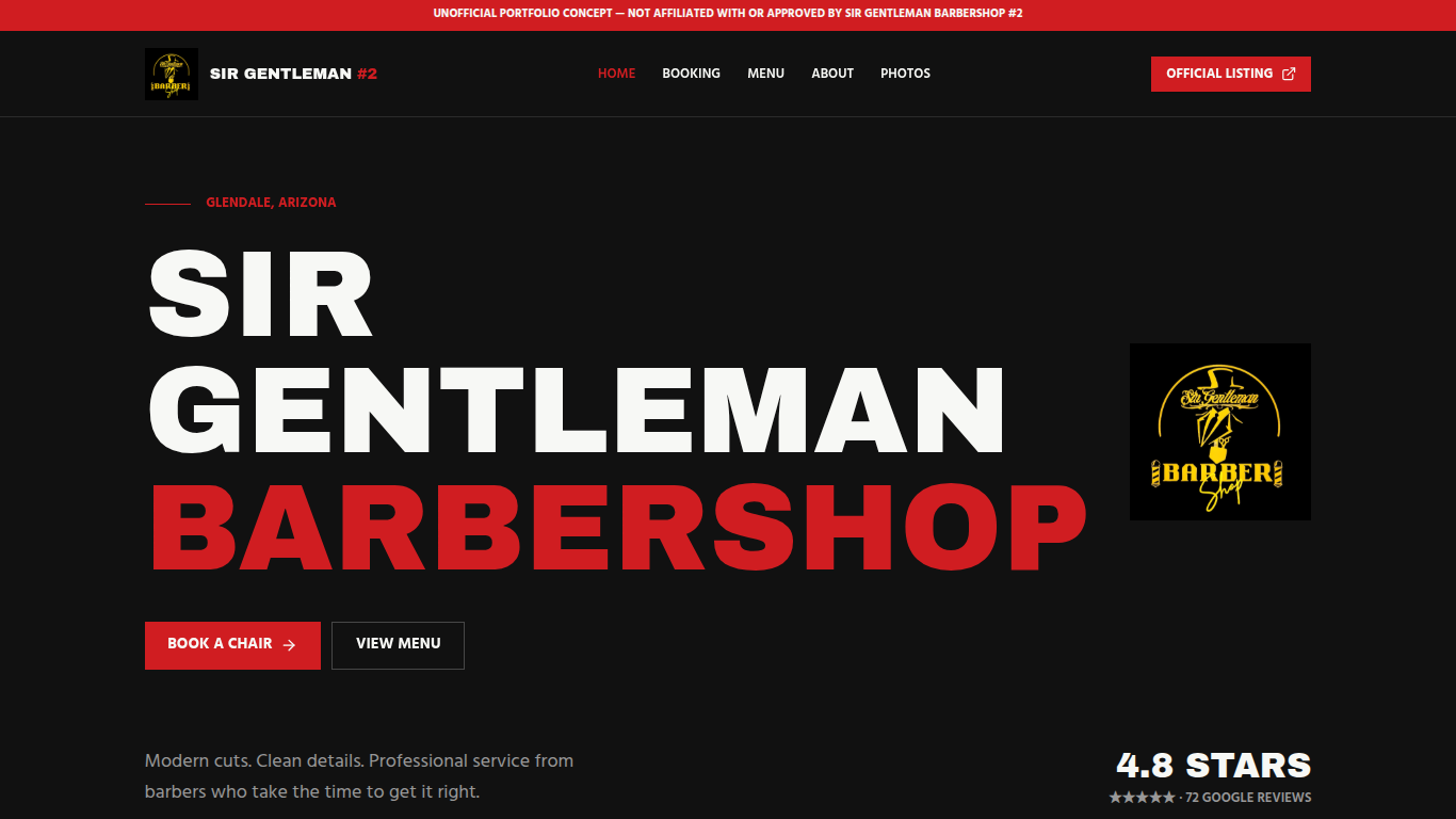Screenshot of the Sir Gentleman Barbershop #2 website